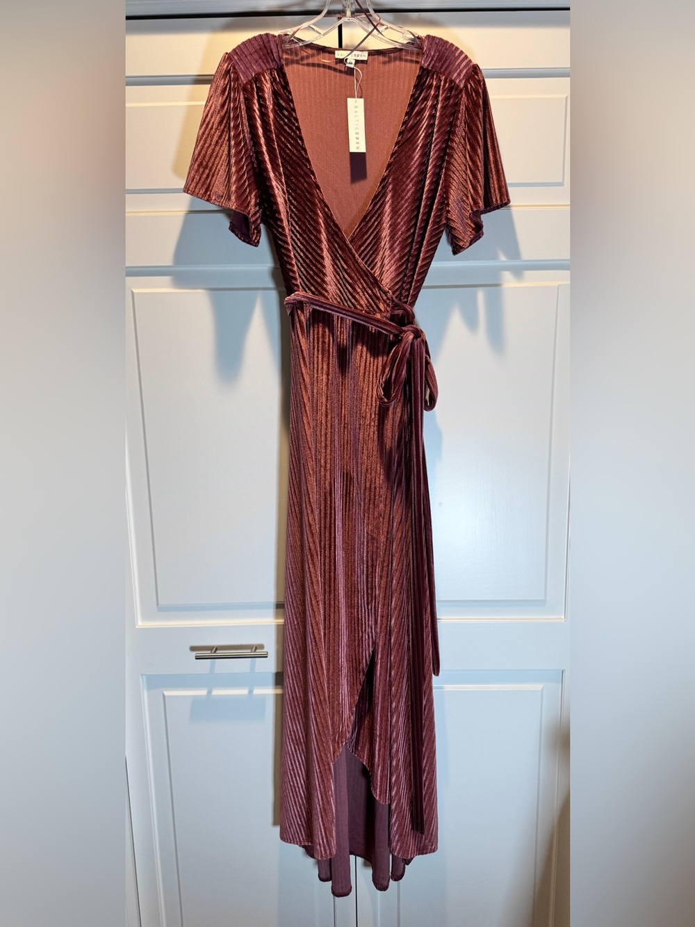 Baltic Born Andi ribbed velvet wraps dress - dark rose